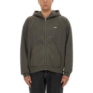 OBEY Embroidered Logo Zip Hoodie Men BLACK Sweaters & Cardigans
